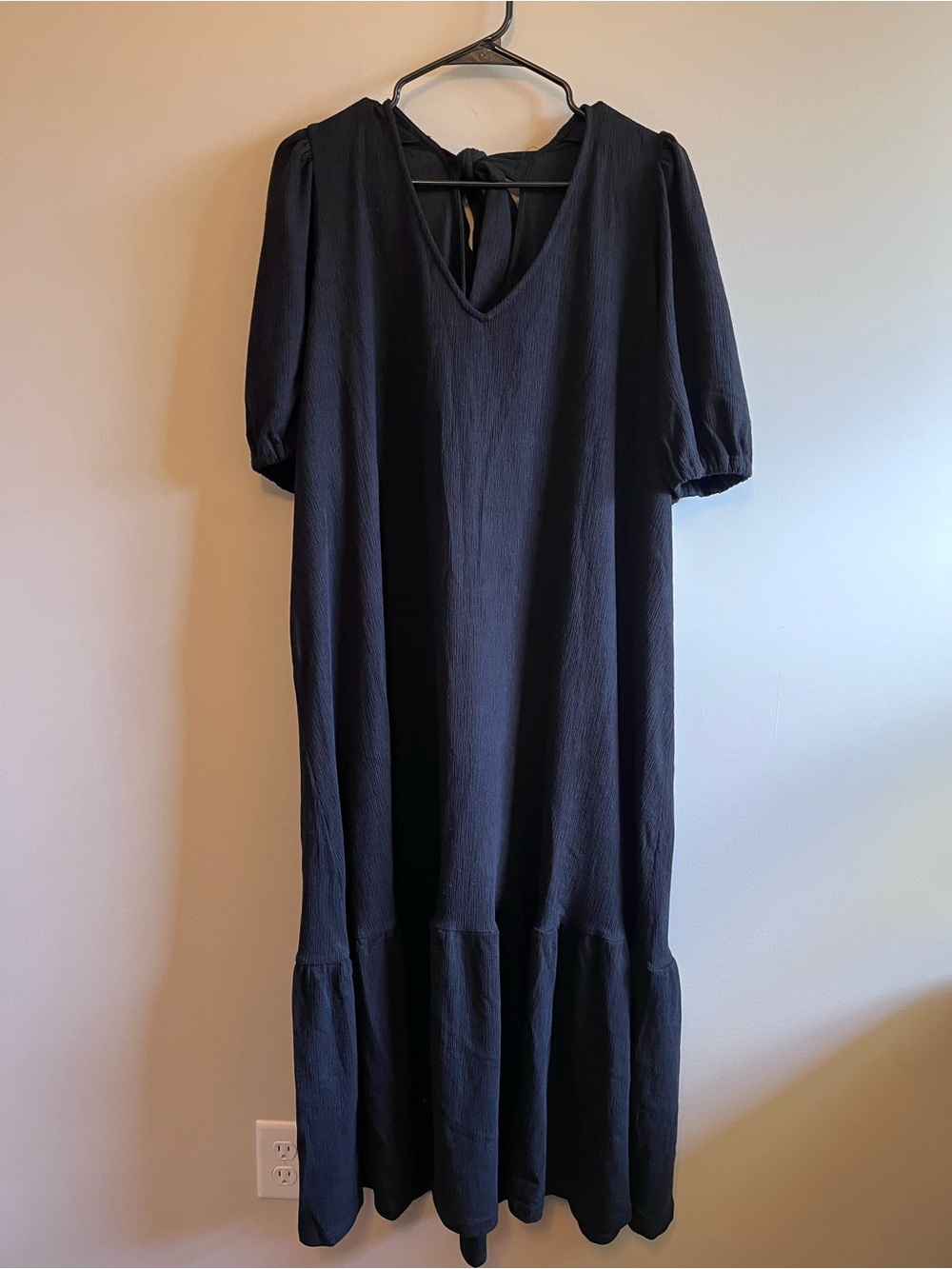 Eloquii Black V-Neck Tiered Maxi Dress with Tie Back Bow